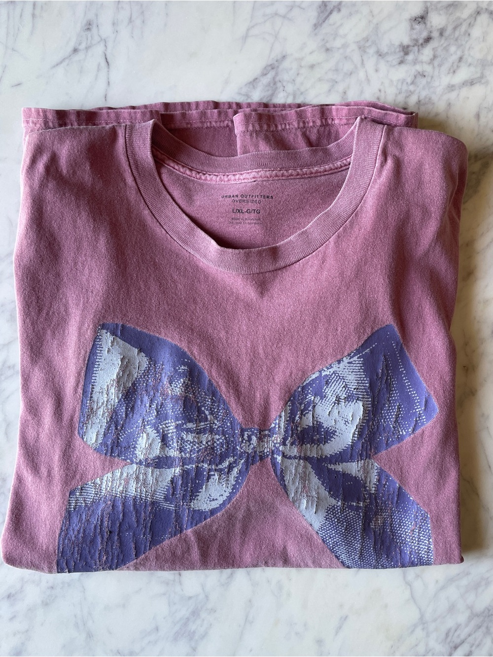 Urban Outfitters Pink Oversized Tee with Purple Bow Graphic